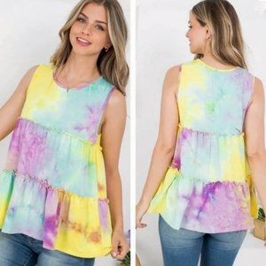New Plus Size Multi Colored Tie Dyed Tiered Tunic Tank Top USA Shirt 1X 2X 3X